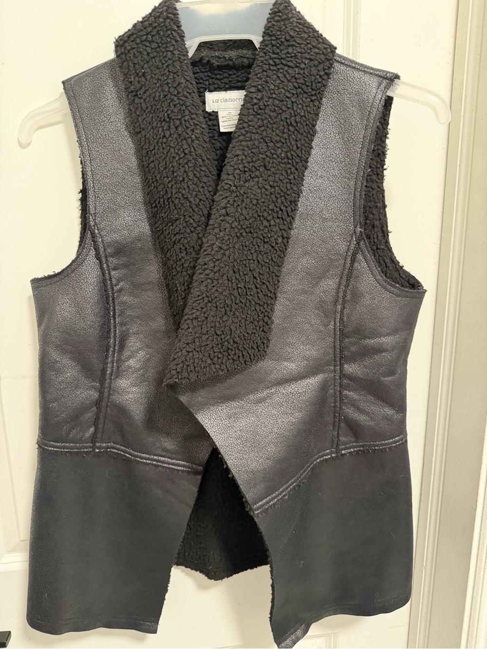 Liz Claiborne Black Faux Shearling Open-Front Vest